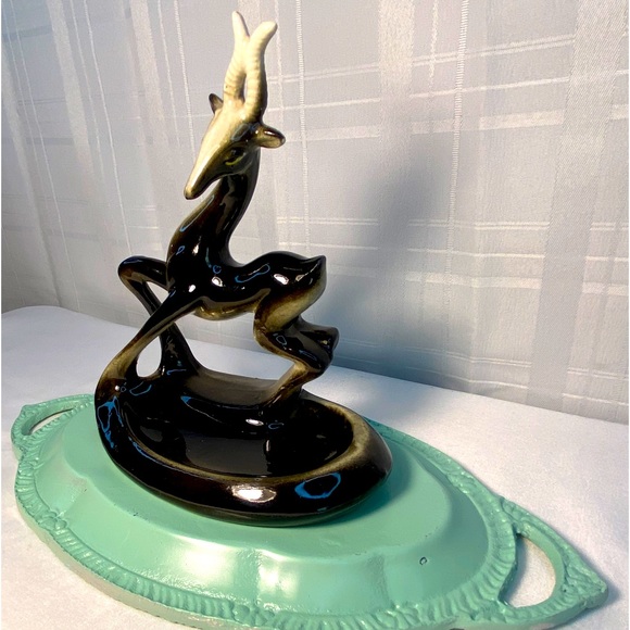 Vintage Gazelle Mid Century Deer Pin tray change caddy California art 6.5" tall - Picture 10 of 11